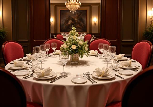 Sala da pranzo privata elegantemente allestita per un evento.