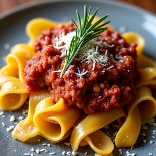 Piatto di pappardelle al ragù di cinghiale.